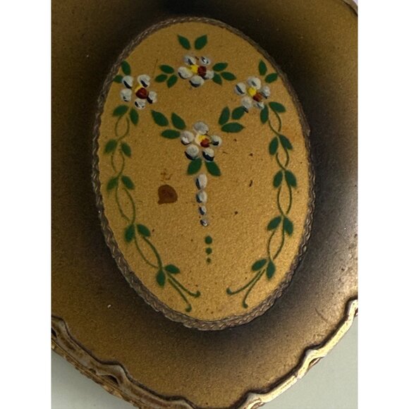 Vintage 1930s Brass Hand Painted Floral Rough Blush Compact/Mirror - Picture 7 of 11